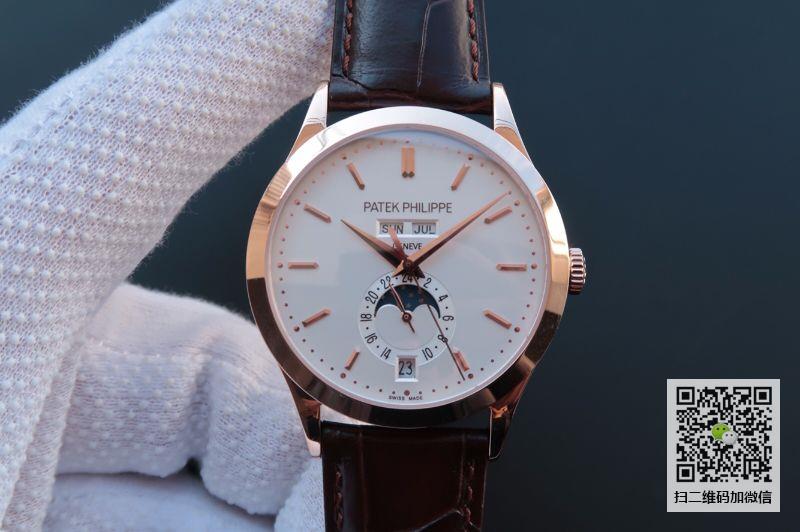 KM厂【百达翡丽5396R-011】一比一高仿百达翡丽PATEK PHILIPPE 复杂功能时计系列5396R-011 玫瑰金白面年历自动上链机械男表价格_多少钱_报价-实名表业高仿手表商城